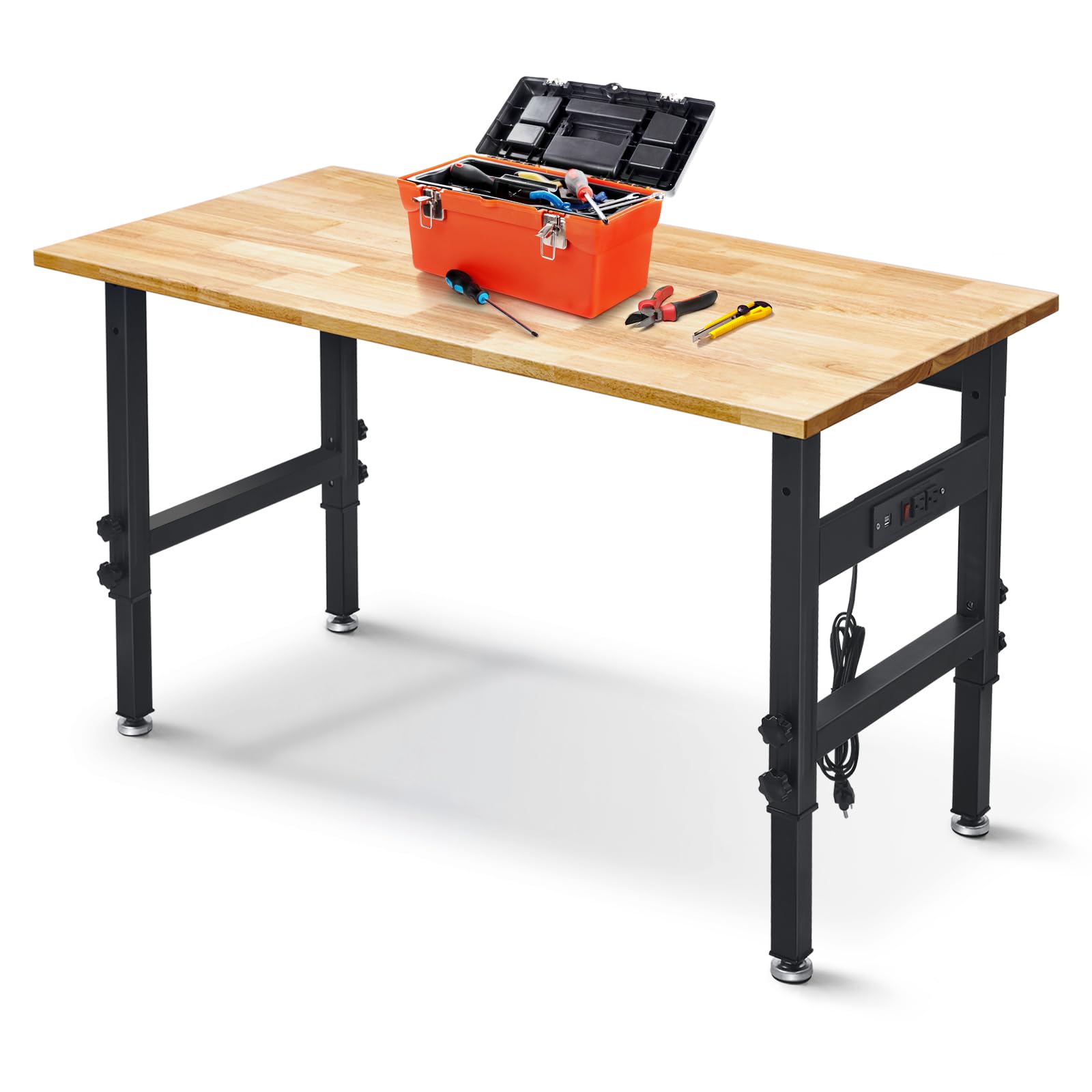 Adjustable Work Bench, 47.5 x 23.6 Workbench for Garage with Power